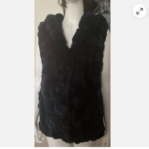 Jocelyn Black Rabbit Fur Vest with Hood Size M